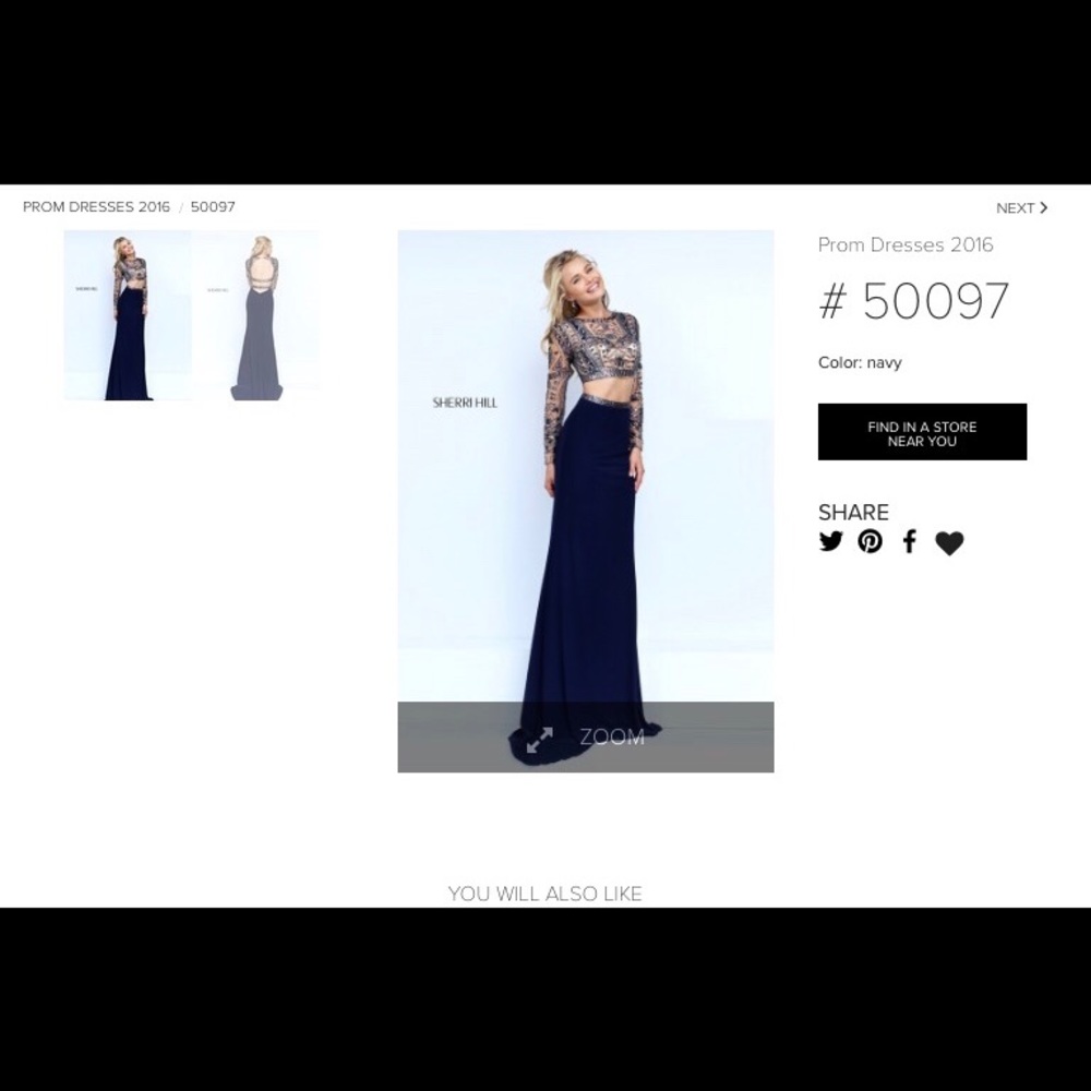 Sherri Hill navy / nude 2 piece gown size 00